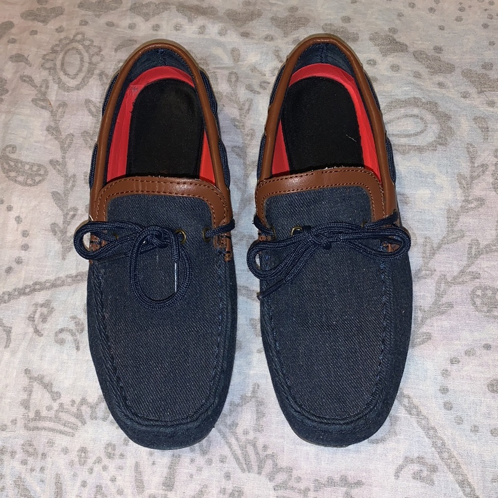 Levis Benson Slip On Driver Loafer Boat Shoe Blue Denim Brown Size 9.5